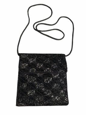Vintage Carla Marchi Beaded Black Evening Shoulder Purse or Clutch